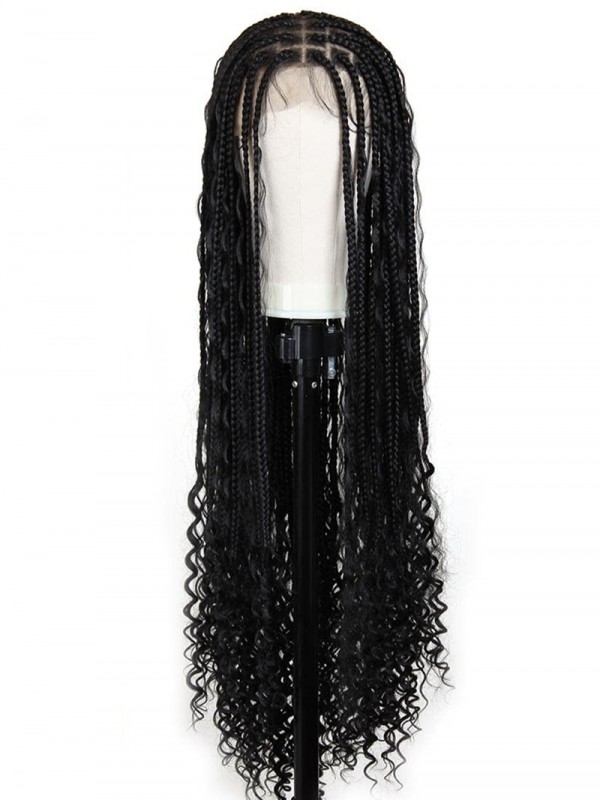 New-in Boho Twist Braided Wigs HD Full Lace Human Hair Knotless Braids Wig With Curly Ends Blended Lace Wigs Lwigs403