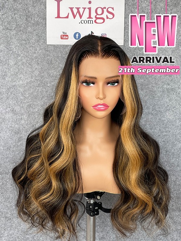 Lwigs Custom Wig Film HD Lace 20 Inches China Virgin Human Hair Body Wave 180% Density Ombre Highlight Color 13x6 Frontal Wig Custom08