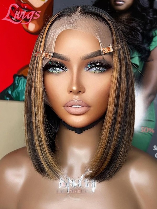 Lwigs New Arrivals Middle Part Highlight Color Easy Install Bob Hairstyle 360 Invisible HD Lace Wigs For Black Women NEW59