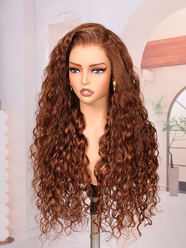 Lwigs Most-Fit Cap Free Parting Brown Color Deep Wave Realistic Look 100% Human Hair 11x6 HD Lace Frontal Wigs UD24