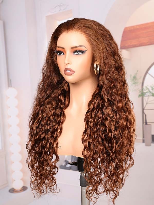 Lwigs Most-Fit Cap Free Parting Brown Color Deep Wave Realistic Look 100% Human Hair 11x6 HD Lace Frontal Wigs UD24