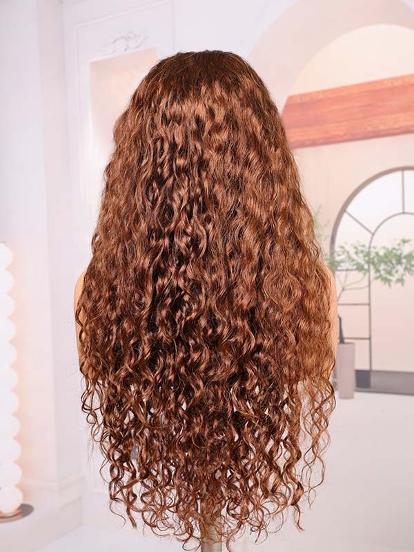Lwigs Most-Fit Cap Free Parting Brown Color Deep Wave Realistic Look 100% Human Hair 11x6 HD Lace Frontal Wigs UD24