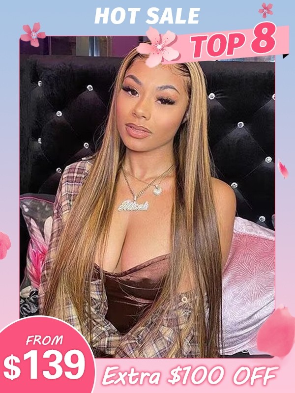100% Brazilian Virgin Human Hair Silk Straight Transparent Swiss Lace 180% Density Highlight Color 13x4 Lace Front Wigs Lwigs89