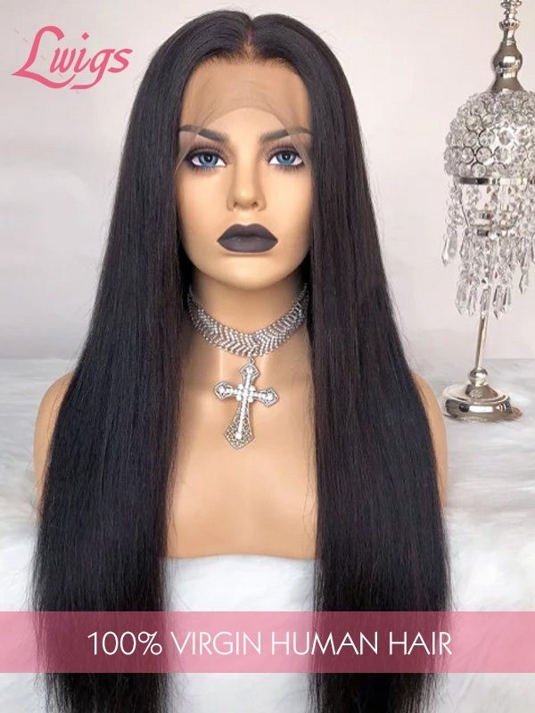 Natural Hairline Brazilian Virgin Hair Dream Swiss Lace Wig Light Yaki Human Hair Style 360 Lace Frontal Wigs Lwigs196