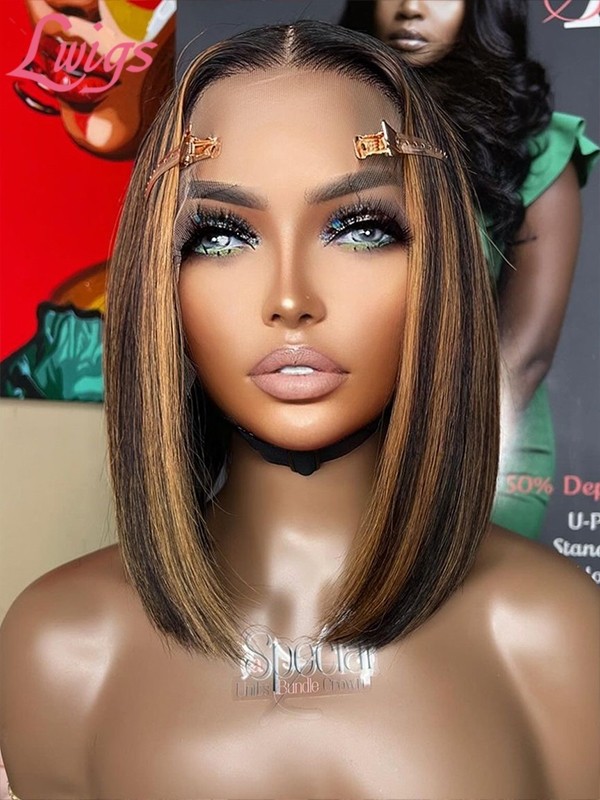 Lwigs New Arrivals Middle Part Highlight Color Easy Install Bob Hairstyle 360 Invisible HD Lace Wigs For Black Women NEW59