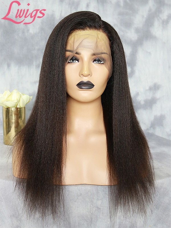 Brazilian Virgin Human Hair 13x6 Kinky Yaki Undetectable HD Swiss Lace Front Wigs For Black Women Lwigs163