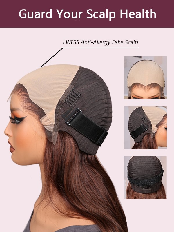 Lwigs Most-Fit Cap M-Shape Pre-Plucked Realistic Hairline Brown Silky Straight 11x6 Skinlike HD Lace Frontal Wigs UD19