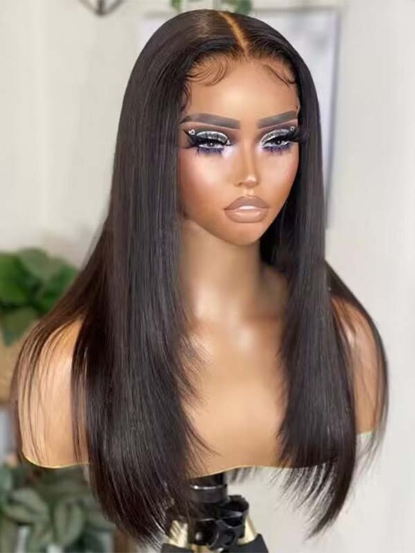 Lwigs Most-Fit Cap M-Shape Pre-Plucked Realistic Hairline Brown Silky Straight 11x6 Skinlike HD Lace Frontal Wigs UD19