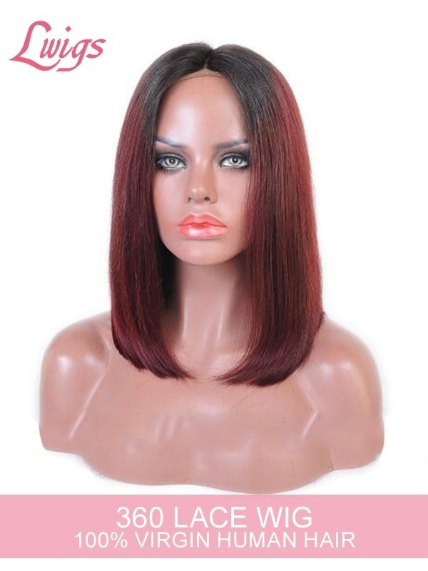 #T1B/99J Bob Haircut With Ombre Color Virgin 100% Human Hair Unprocessed 360 Brazilian Pre Plucked HD Lace Wig Lwigs160