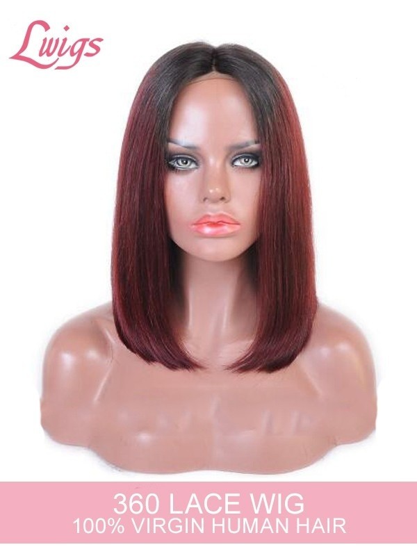 #T1B/99J Bob Haircut With Ombre Color Virgin 100% Human Hair Unprocessed 360 Brazilian Pre Plucked HD Lace Wig Lwigs160