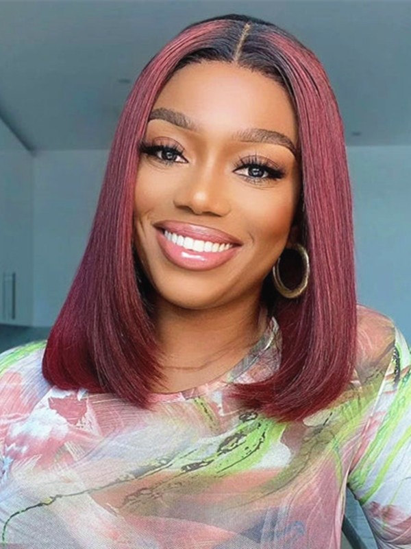 #T1B/99J Bob Haircut With Ombre Color Virgin 100% Human Hair Unprocessed 360 Brazilian Pre Plucked HD Lace Wig Lwigs160