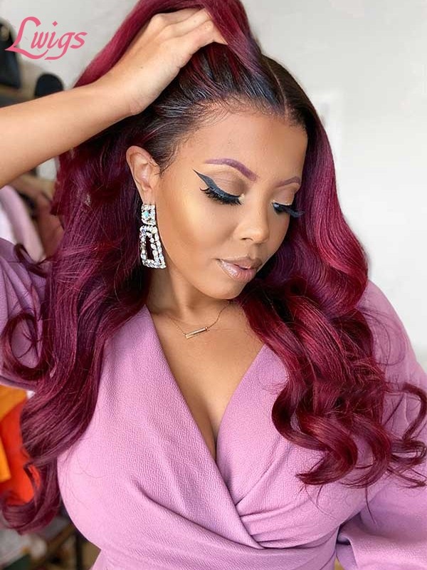 Ash Ombre Burgundy Color Hair Body Wave Brazilian Virgin Human Hair T#1b/99J 13*6 Transparent Lace Front Wig Lwigs07