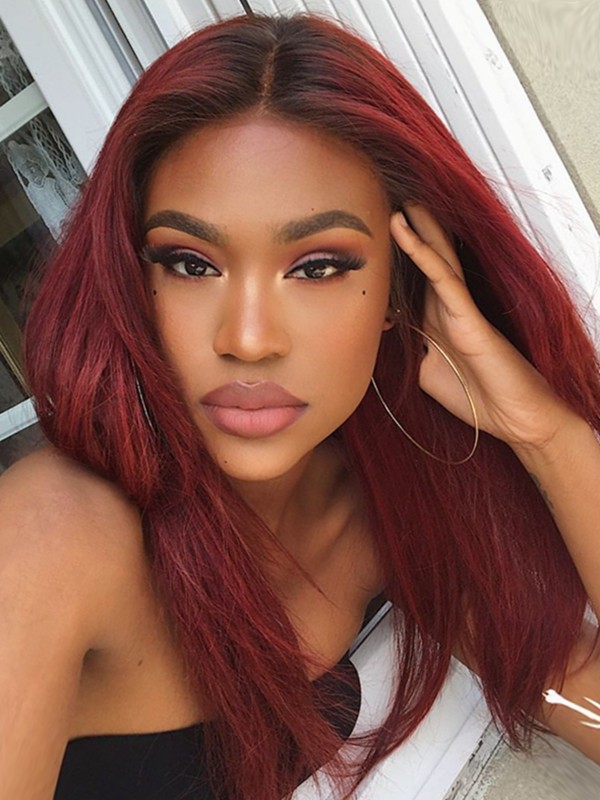 Ash Ombre Burgundy Hair Color Wig T#1b/99j Silk Straight Wig Brazlian 13x6 Lace Front Human Hair Wig Pre Plucked And Bleached Lwigs306