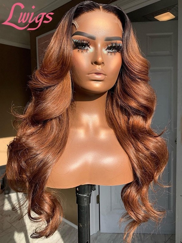Ash Ombre Color Invisible HD Swiss Lace Virgin Human Hair Body Wave Hairstyle Ombre Brown 6 Deep Parting Lace Front Wigs Lwigs84