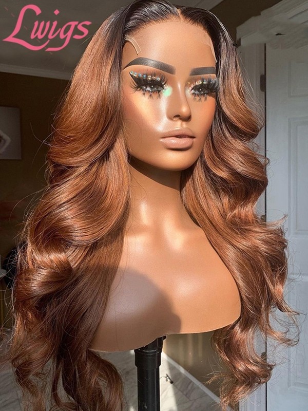 Ash Ombre Color Invisible HD Swiss Lace Virgin Human Hair Body Wave Hairstyle Ombre Brown 6 Deep Parting Lace Front Wigs Lwigs84