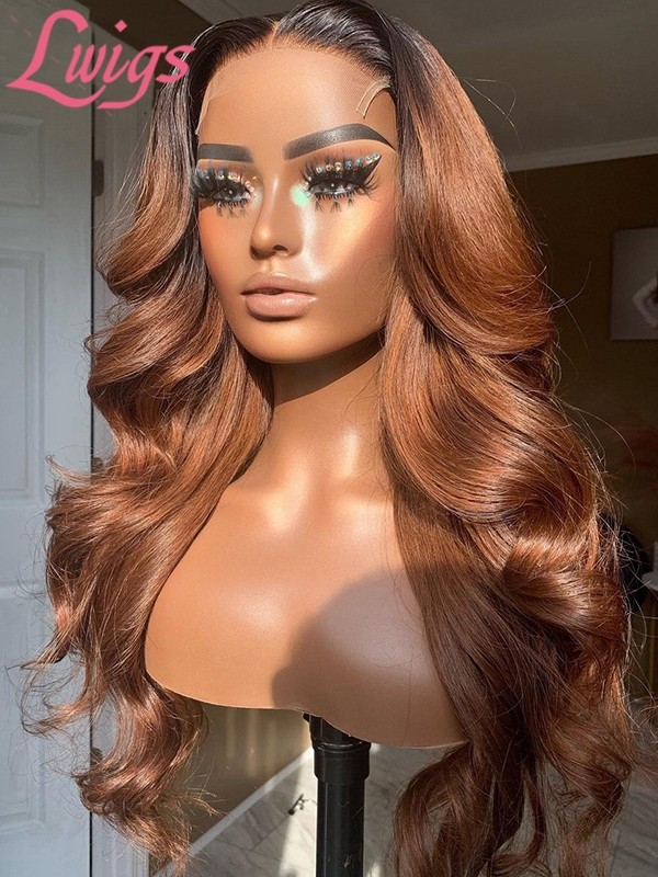 Ash Ombre Color Invisible HD Swiss Lace Virgin Human Hair Body Wave Hairstyle Ombre Brown 6 Deep Parting Lace Front Wigs Lwigs84