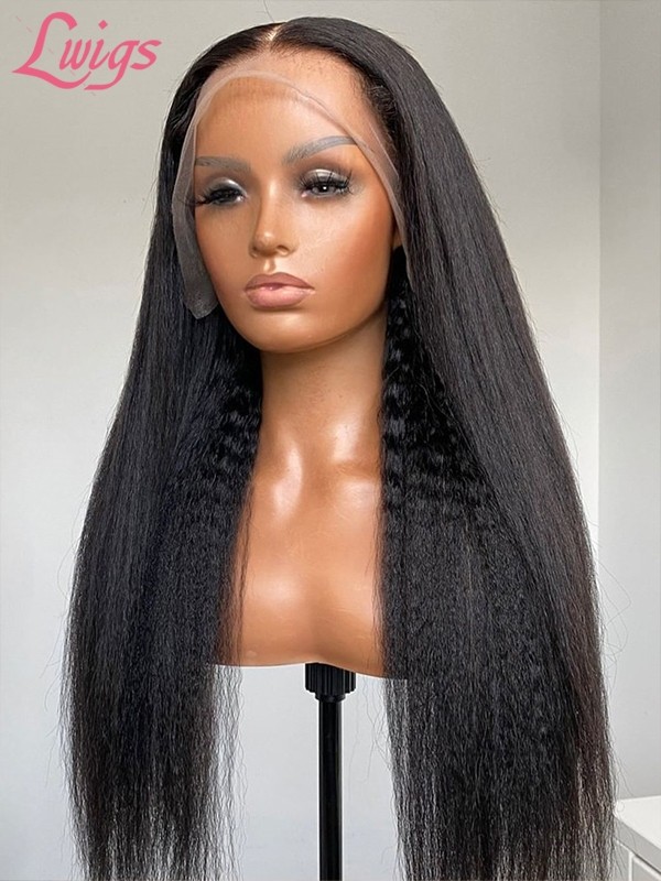 Beginner Friendly Undetectable HD Lace Pre Plucked Yaki Straight Human Hair Wigs 360 Swiss Lace Wigs With Baby Hair Lwigs27
