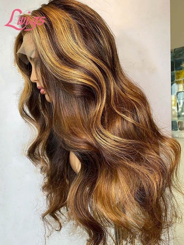 Ombre Brown Highlight Color Body Wave Style Top Quality Brazilian Virgin Human Hair HD Lace 13x6 Lace Front Wigs Lwigs499