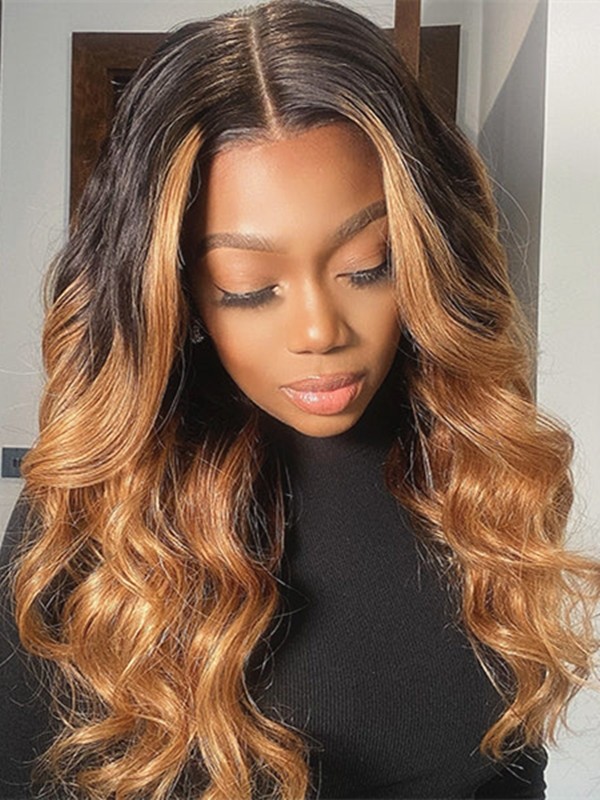 Bleached Knots HD Lace Ombre Highlight Color Body Wavy Brazilian Virgin Human Hair 13x6 Lace Front Wig Lwigs307