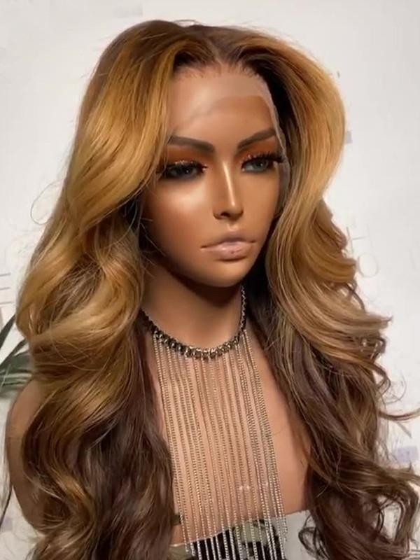10A Ombre Blonde Highlights Natural Wavy Virgin Human Hair 360 Lace Frontal Wigs HD Lace Wig Pre Plucked Hairline Lwigs350