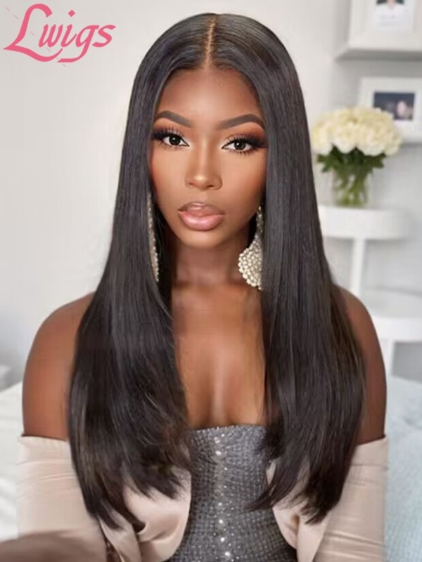 Brazilian Human Hair Layers Shoulder Length Silky Straight 360 Lace Wig Pre Plucked Natural Hairline Lwigs39