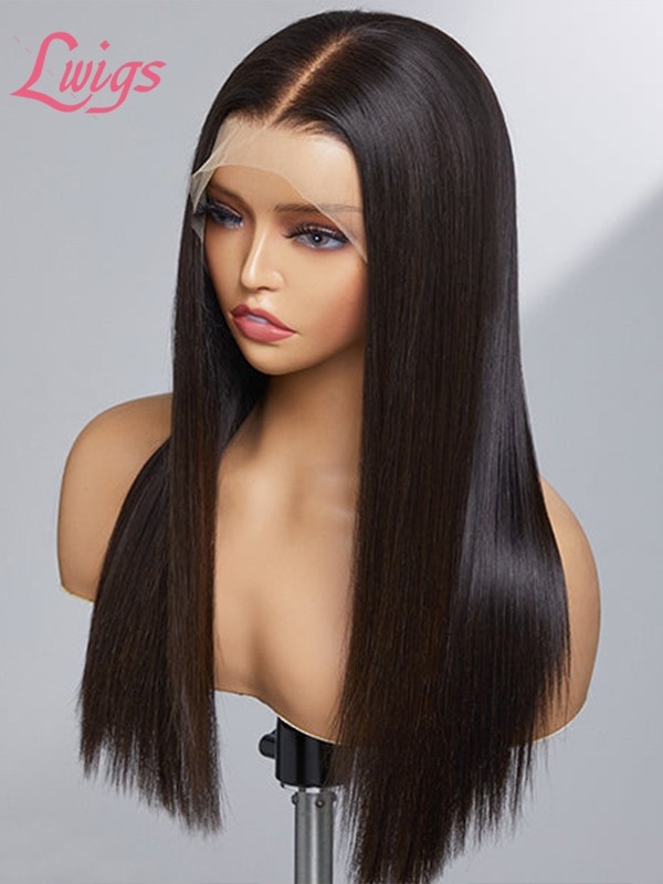 Brazilian Real Hair Wig Silky Straight Human Hair Pre Plucked With Baby Hair 18 Inch Straight Wig Glueless HD Full Lace Wig Lwigs88