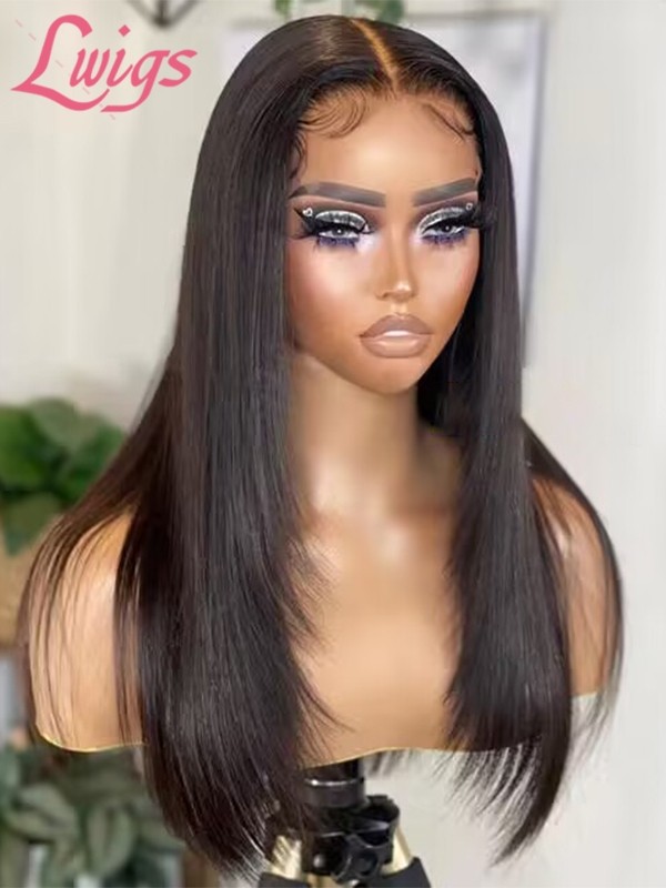 Brazilian Human Hair Layers Shoulder Length Silky Straight 360 Lace Wig Pre Plucked Natural Hairline Lwigs39