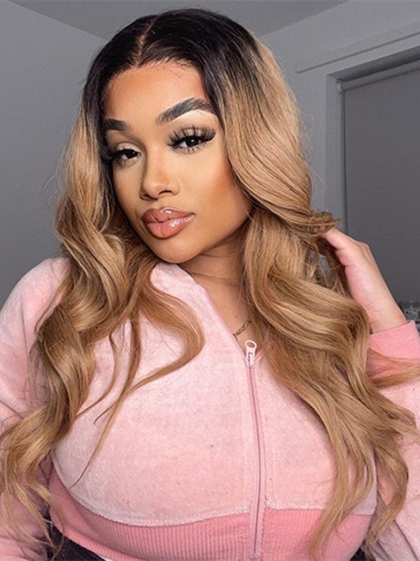 Brazilian Virgin Body Wave Human Hair Glueless Wig Body Wave Undetectable HD Ombre Color Lace Front Wigs Lwigs241