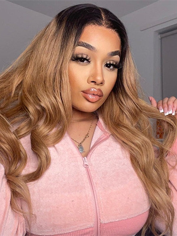 Brazilian Virgin Body Wave Human Hair Glueless Wig Body Wave Undetectable HD Ombre Color Lace Front Wigs Lwigs241