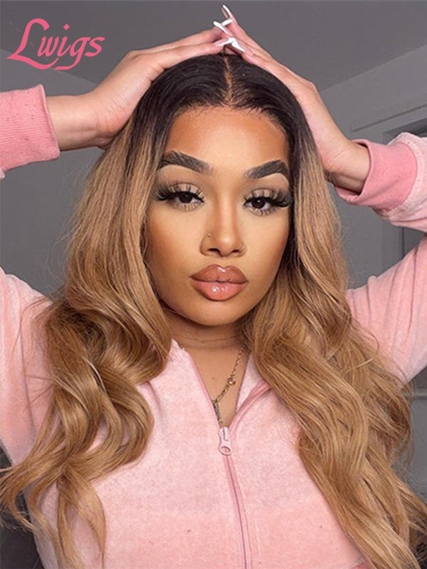 Brazilian Virgin Body Wave Human Hair Glueless Wig Body Wave Undetectable HD Ombre Color Lace Front Wigs Lwigs241