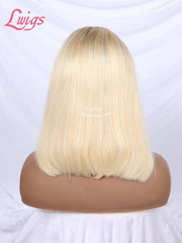 Brazilian Front Lace Wig Human Hair Ombre Blonde Color Hair #613 Wig With Black Roots Short Bob Wig 13x4 180 Density Lwigs73