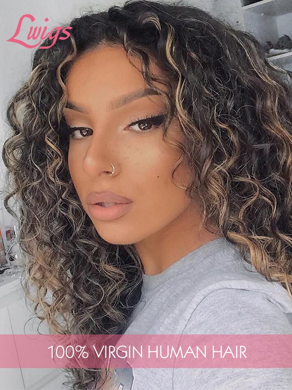 Glueless HD Lace Wigs Pre Plucked And Bleached Knots Balayage Color Hair Curly Wig With Hightlights Human Hair Full Lace Wig Lwigs303