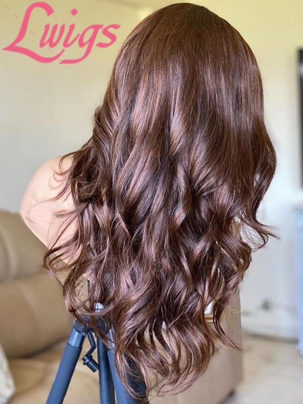 Chocolate Brown Color Pre Plucked Natural Hairline HD Wigs Lace Front Natural Wavy 360 Lace Wigs Lwigs158