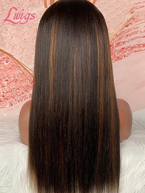 Highlight Color Wig For Sale Brown Balayage Straight Hair Headband Straight Human Hair Glue Free Wig Colored Headband Wig Lwigs395
