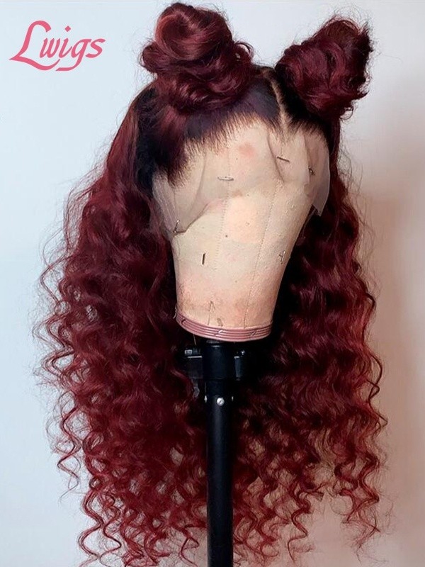 Burgundy Red Wine Color Deep Wave Glueless HD Lace With Plucked Hairline 360 Lace Wig Beginners Friendly Lwigs363
