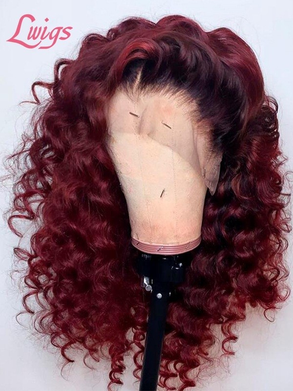 24h Shipping Burgundy Red Wine Color Deep Wave 180% Density HD Lace Plucked Hairline 360 Lace Wig Beginners Friendly KC04