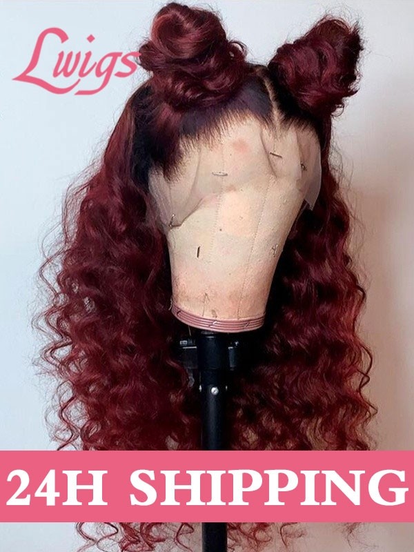 Burgundy Red Wine Color Glamping Deep Wave Curls 180% Density Dream HD Lace With Plucked Hairline 360 Lace Wig Beginners Friendly S09