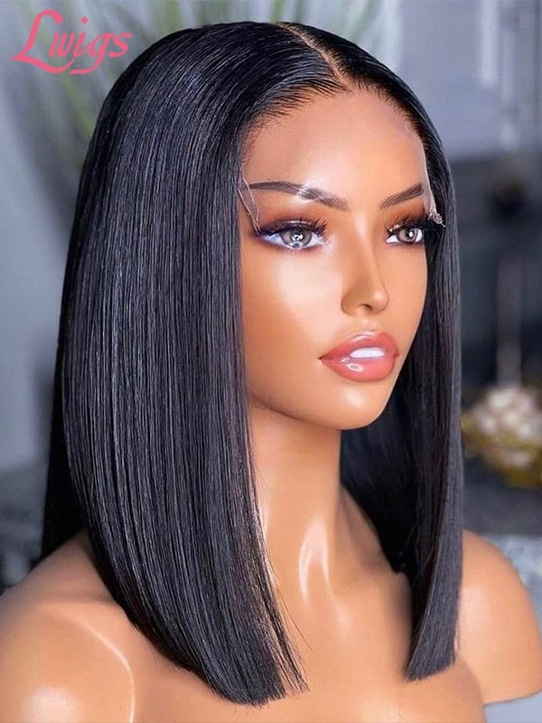 Cheap 13x4 Lace Front Wig Middle Part 100% Virgin Hair 10 Inch Bob Wig Pre-Plucked Natural Hairline Front Lace Wig Human Hair Lwigs358