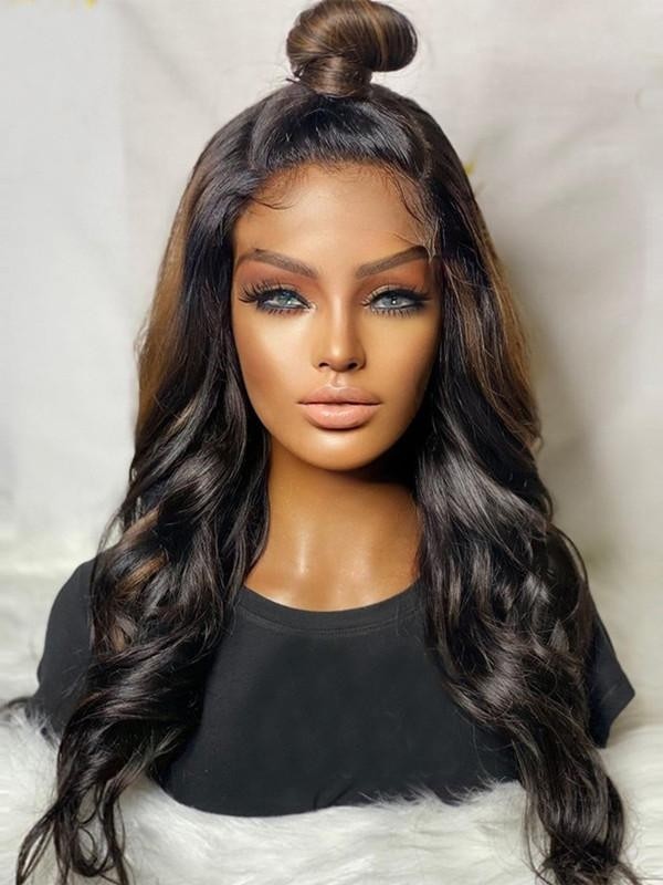 10A Grade Brazilian Virgin Human Hair Wigs Glueless HD Lace Wig Ombre Highlight Brown Color Loose Wave 13x6 Lace Frontal Wig LWigs58