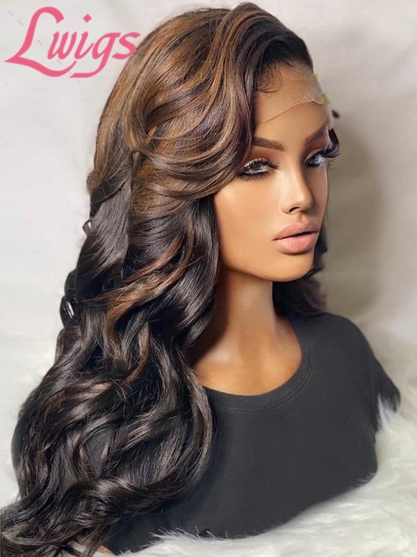 10A Grade Brazilian Virgin Human Hair Wigs Glueless HD Lace Wig Ombre Highlight Brown Color Loose Wave 13x6 Lace Frontal Wig LWigs58