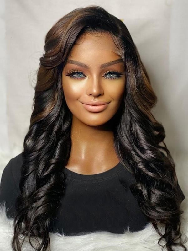 10A Grade Brazilian Virgin Human Hair Wigs Glueless HD Lace Wig Ombre Highlight Brown Color Loose Wave 13x6 Lace Frontal Wig LWigs58