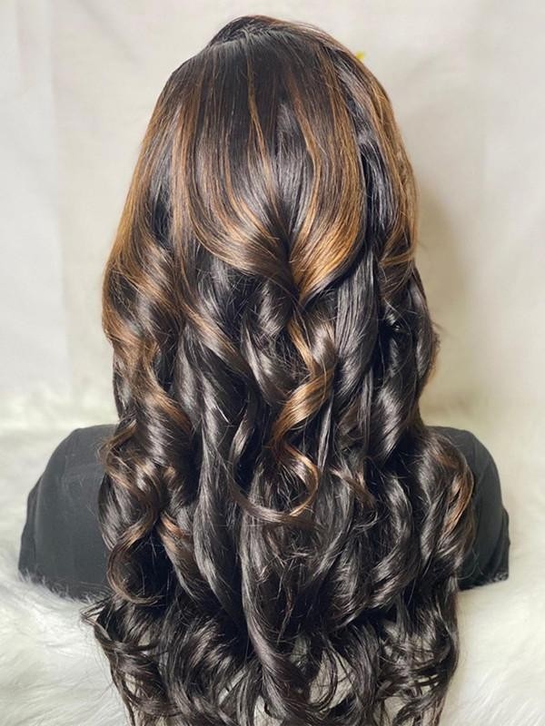 10A Grade Brazilian Virgin Human Hair Wigs Glueless HD Lace Wig Ombre Highlight Brown Color Loose Wave 13x6 Lace Frontal Wig LWigs58