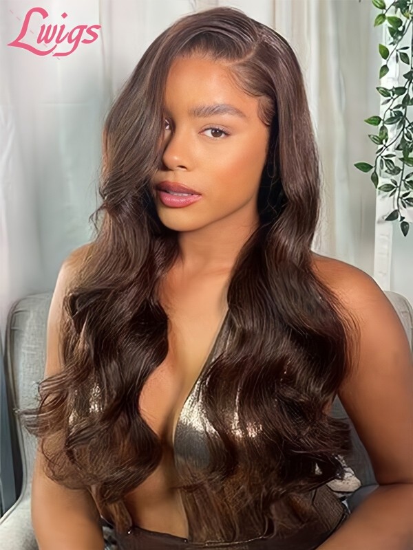 Chocolate Brown Color Pre Plucked Natural Hairline HD Wigs Lace Front Natural Wavy 360 Lace Wigs Lwigs158
