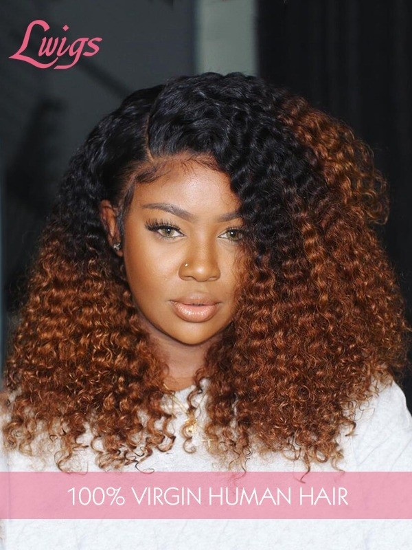 Ash Brown Ombre Hair Color Frontal Curly Wig Hairstyles Transparent Lace Front Virgin Human Hair Wig For Black Women Lwigs378