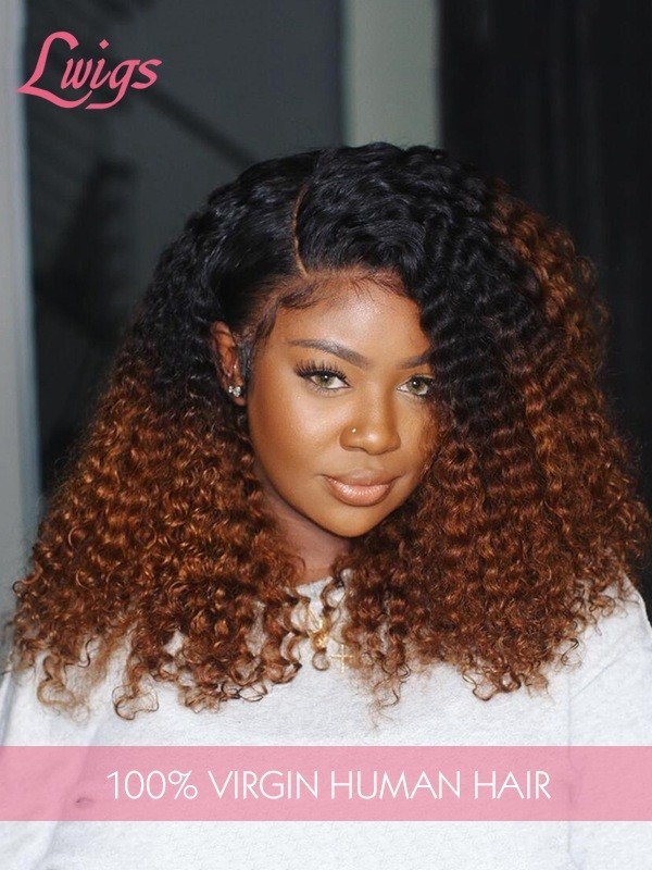 Ash Brown Ombre Hair Color Frontal Curly Wig Hairstyles Transparent Lace Front Virgin Human Hair Wig For Black Women Lwigs378