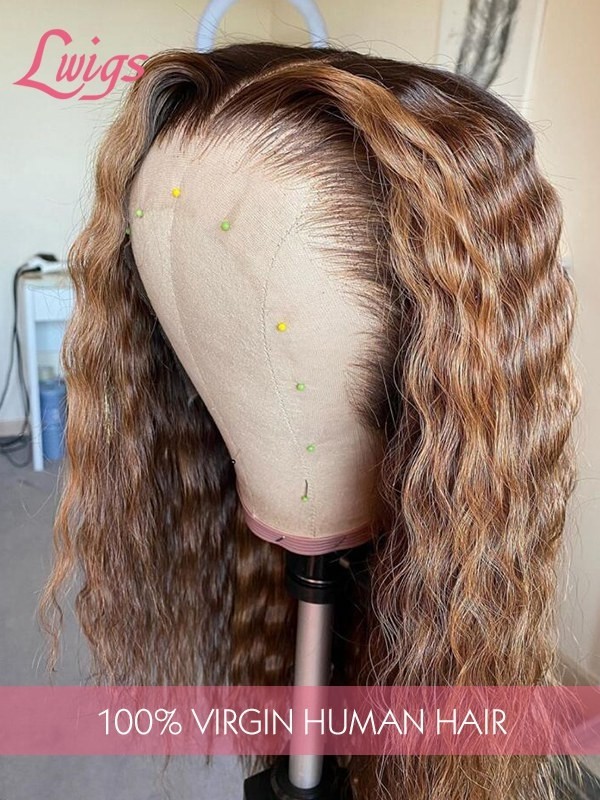 Deep Wave Ombre Brown Pre Plucked Hairline Middle Part Highlight Hair 360 Lace Wig Beginners Friendly Glueless Lace Frontal Wig Lwigs360
