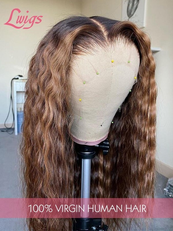 Deep Wave Ombre Brown Pre Plucked Hairline Middle Part Highlight Hair 360 Lace Wig Beginners Friendly Glueless Lace Frontal Wig Lwigs360