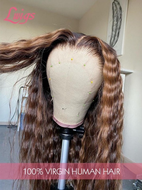Deep Wave Ombre Brown Pre Plucked Hairline Middle Part Highlight Hair 360 Lace Wig Beginners Friendly Glueless Lace Frontal Wig Lwigs360