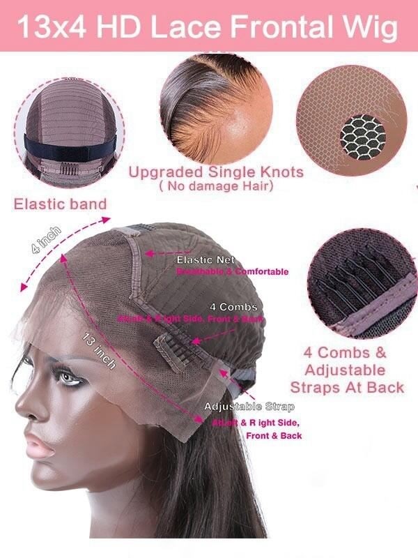 Undetectable HD Lace 13x4 Frontal Wigs Highlights Body Wave With Plucked 190% Density Brazilian Virgin Human Hair MD08