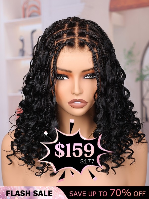 Lwigs Most-Fit Cap Knotless Natural Black Color Braided Middle Length Bob Real Skinlike HD Full Lace Wigs UD13